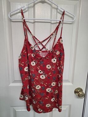 nine britton Red Floral Crisscross Back Cami
